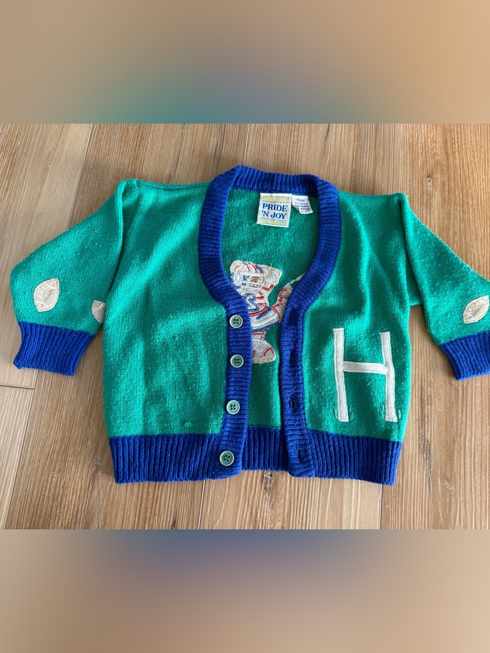 Vintage Teddy Bear Football Knit Cardigan